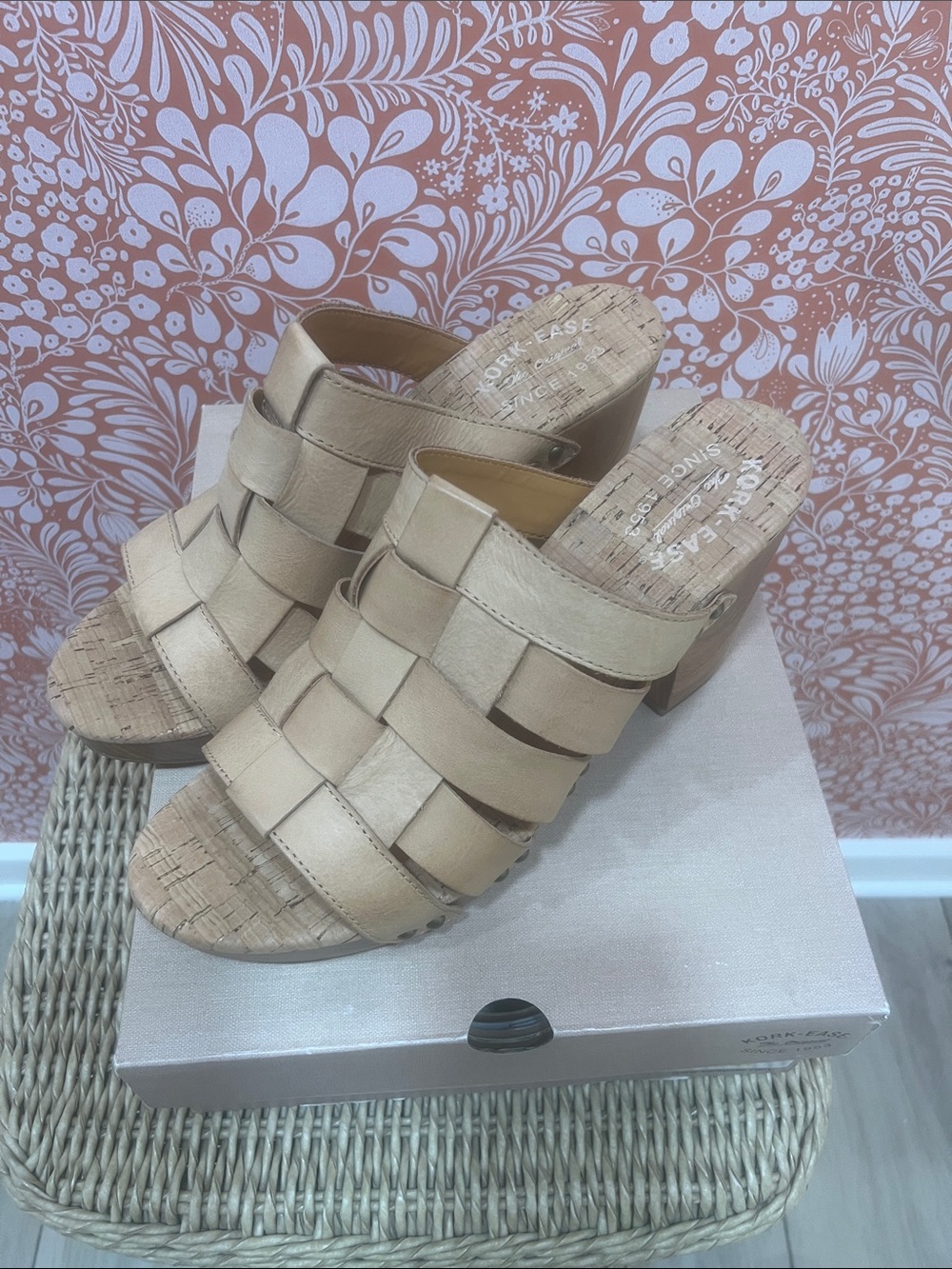 Kork-Ease Devan Beige Tan Woven Leather Mule Sandal